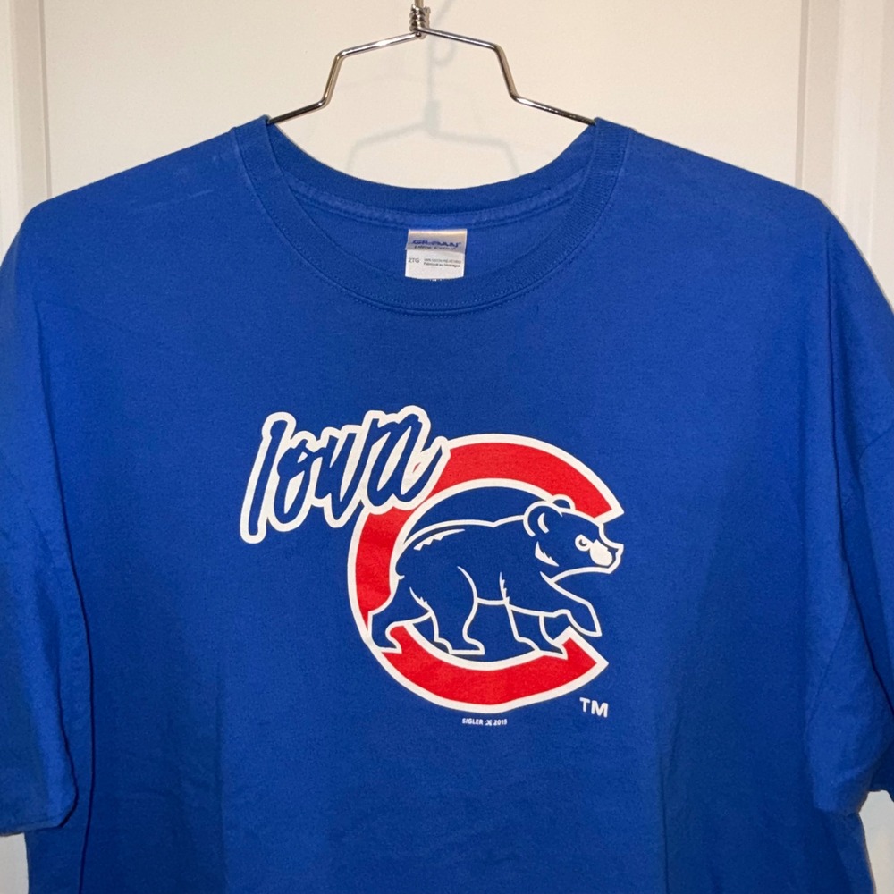Iowa Cubs Mens 2XL T Shirt Blue MLB Baseball 2015 Bear Logo Gildan